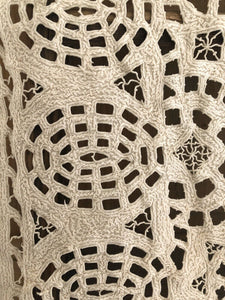 Pair vintage HEAVY French filet lace DOILY cotton PANEL napperon c1930