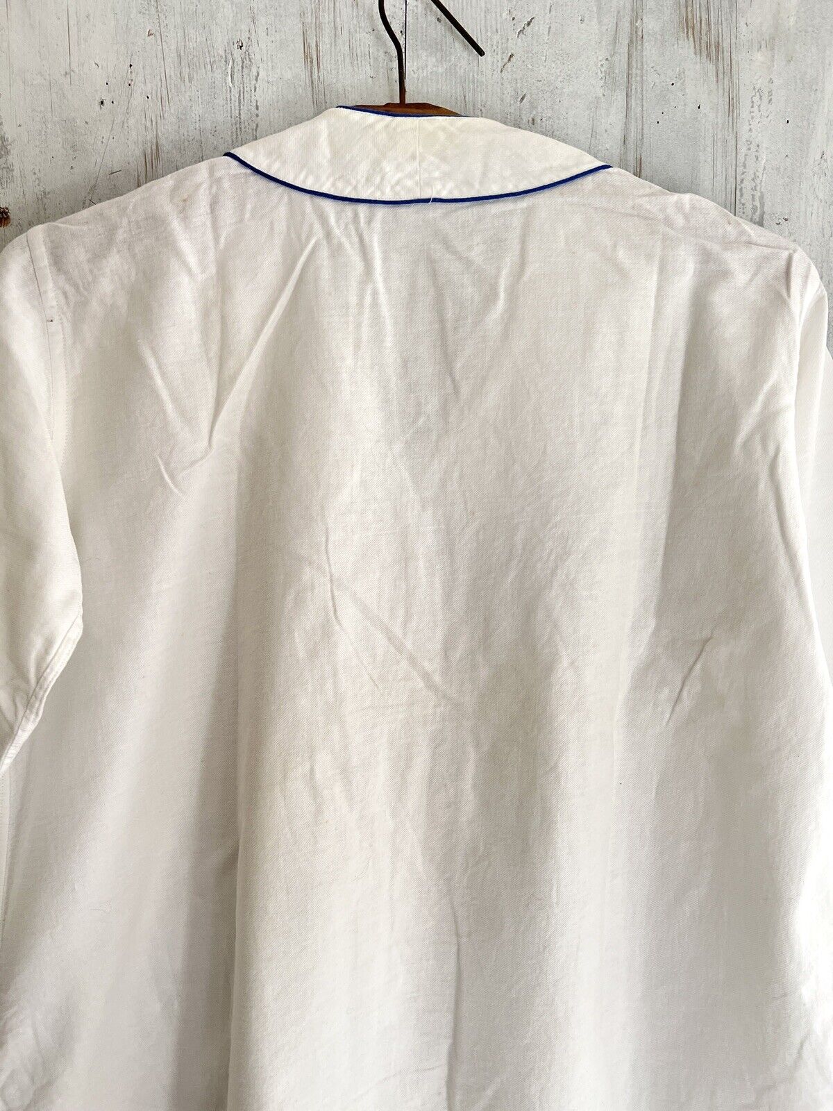 Antique French MAN brushed cotton NIGHTSHIRT blue liseret 1900