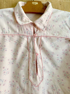 Vintage LONG NIGHTSHIRT faded pink floral FLANNEL COTTON c1930