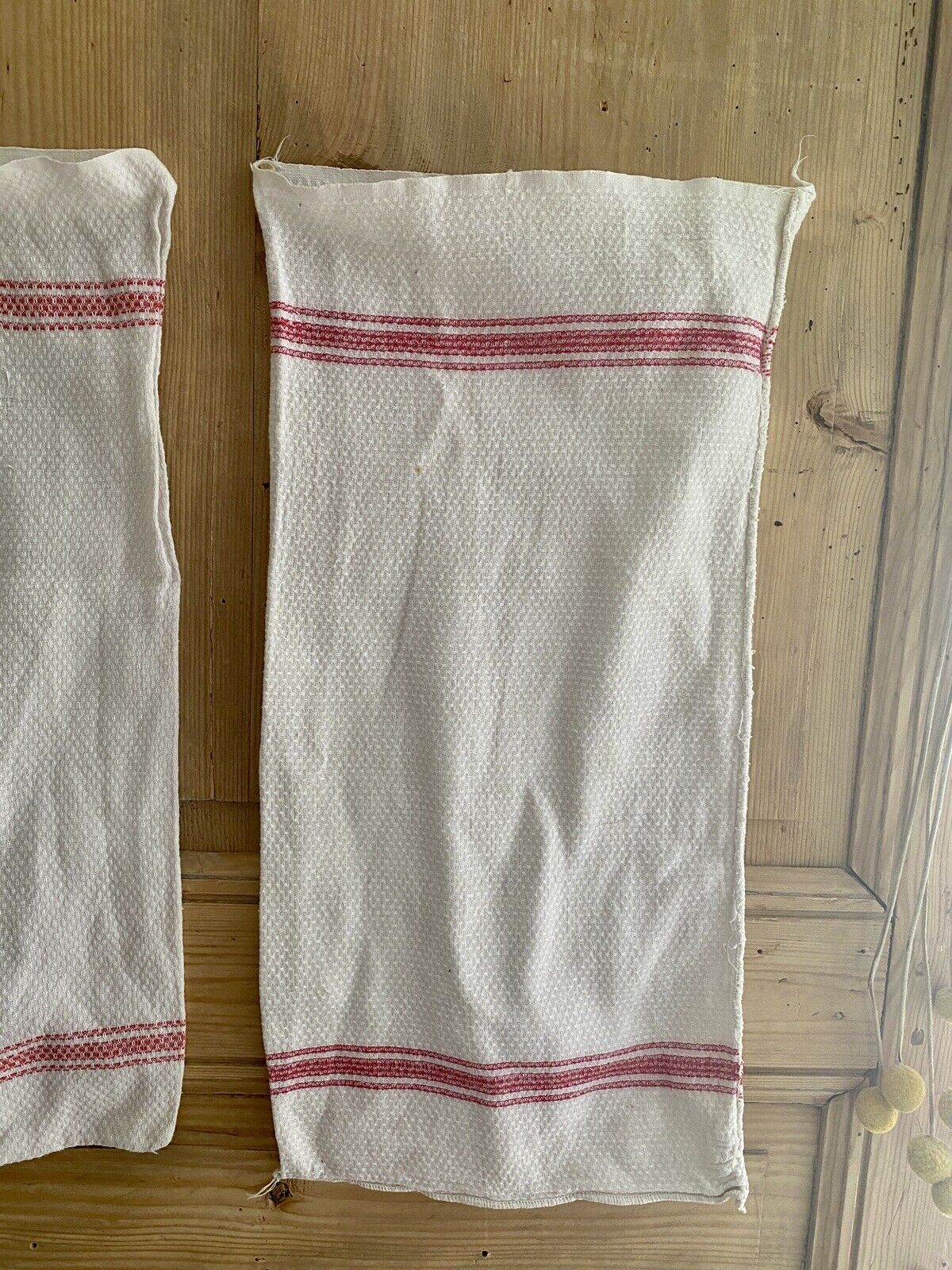 Pair vintage French BOLSTER damask cotton red LITEAUX c1950