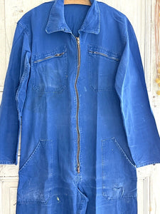 Vintage French large WORK WEAR overalls INDIGO blue cotton ZIP c1950