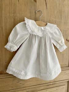 Vintage French BABY dress FRILL COLLAR PIQUE cotton DOLL c1950