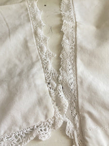 Antique French PAIR small  linen PILLOW SHAM LACE c1900