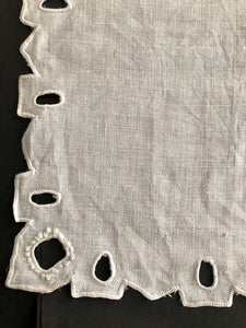 5 vintage French LINEN TEA NAPKINS  DOILY mats OPENWORKS c1930