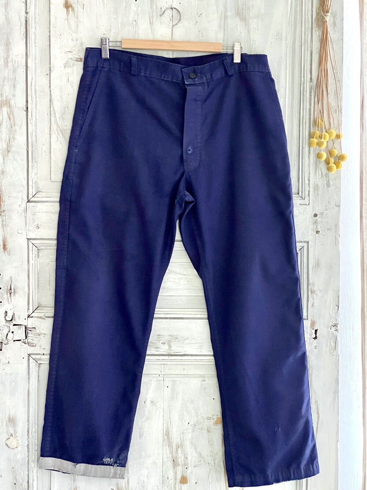 Vintage French PATCHED pants WORK WEAR trouser INDIGO moleskine c1930