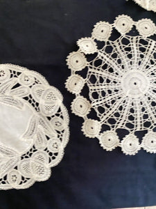 BUNDLE 5 LARGE vintage French FILET LACE DOILIES napperon CRAFT c1930