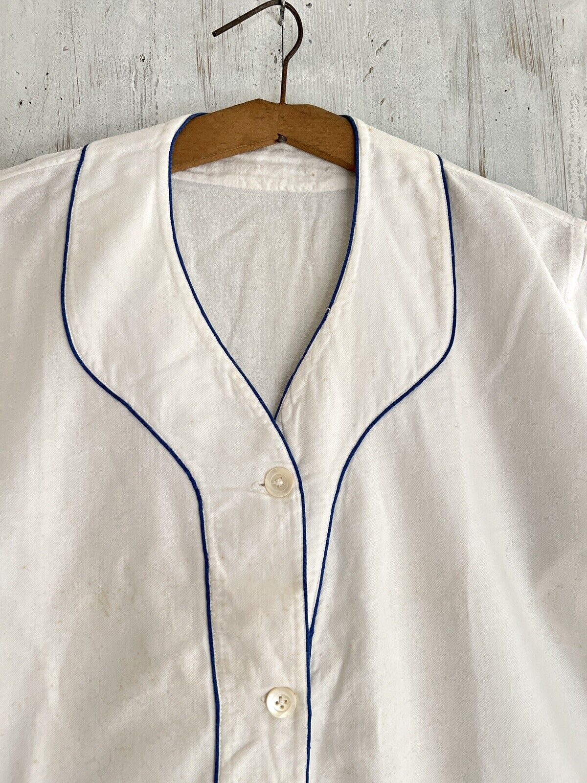 Antique French MAN brushed cotton NIGHTSHIRT blue liseret 1900