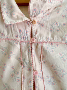 Vintage LONG NIGHTSHIRT faded pink floral FLANNEL COTTON c1930