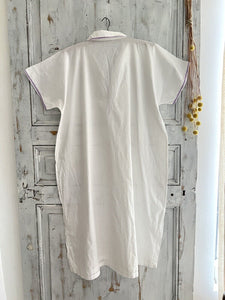 Vintage French MAN cotton gauze NIGHTSHIRT purple liseret 1930