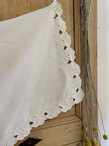 Vintage French MANTELPIECE COVER linen cotton curtain SHELF COVER lace c1930