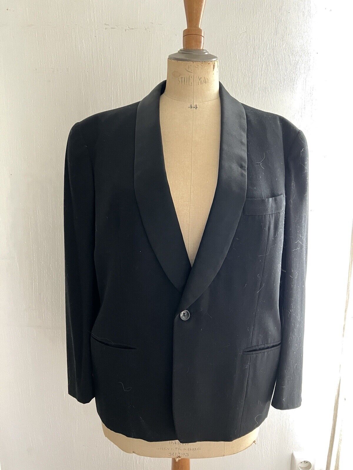 Antique French man BLACK wool TUXEDO jacket SILK shawl collar c1920