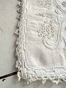 Antique French EMBROIDERED linen LINGERIE BAG crochet trim c1920