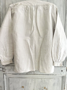 Rare antique French SHORT man front bib WORK WEAR COTTON pintucks SHIRT  c1880