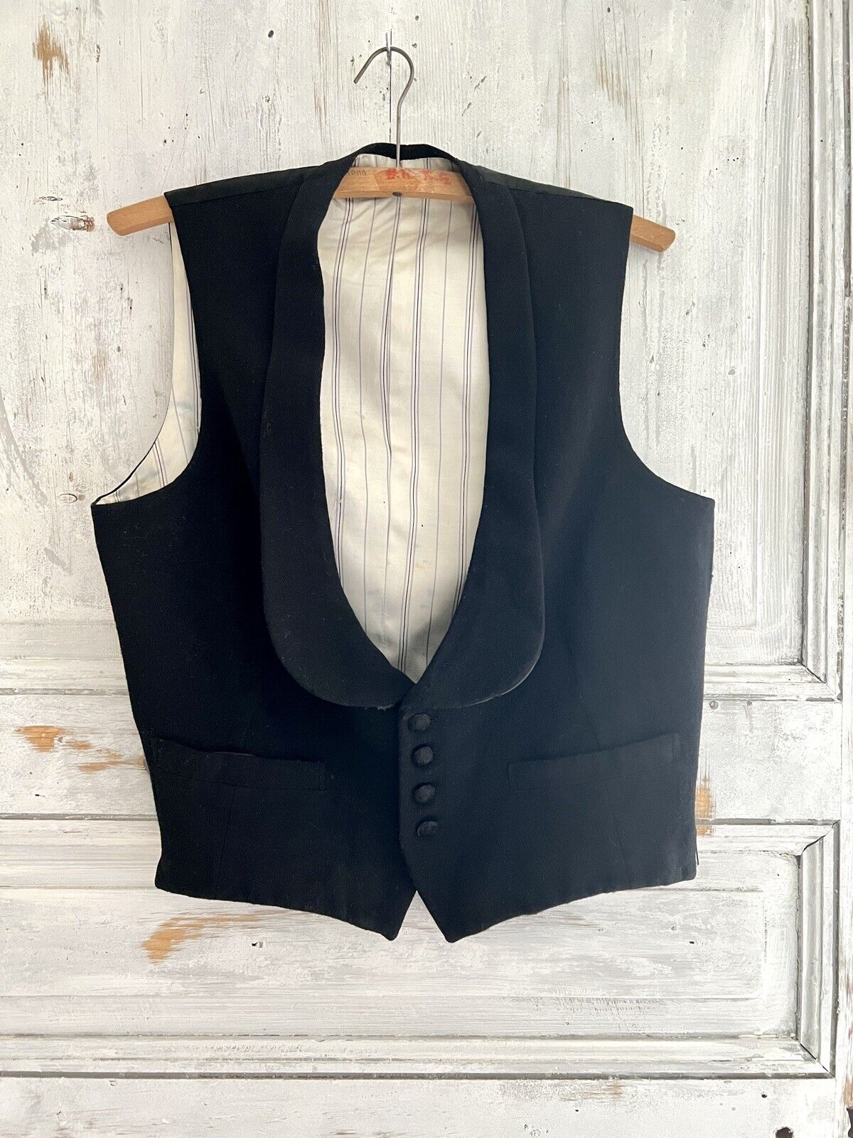 Antique Victorian French man elegant BLACK WOOL evening VEST c1880