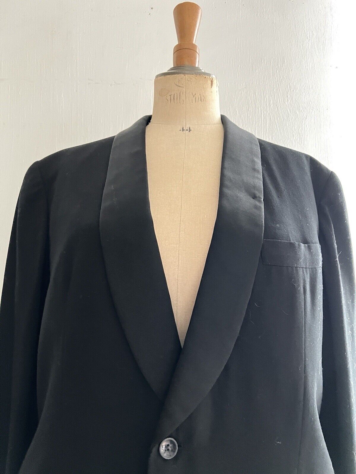 Antique French man BLACK wool TUXEDO jacket SILK shawl collar c1920