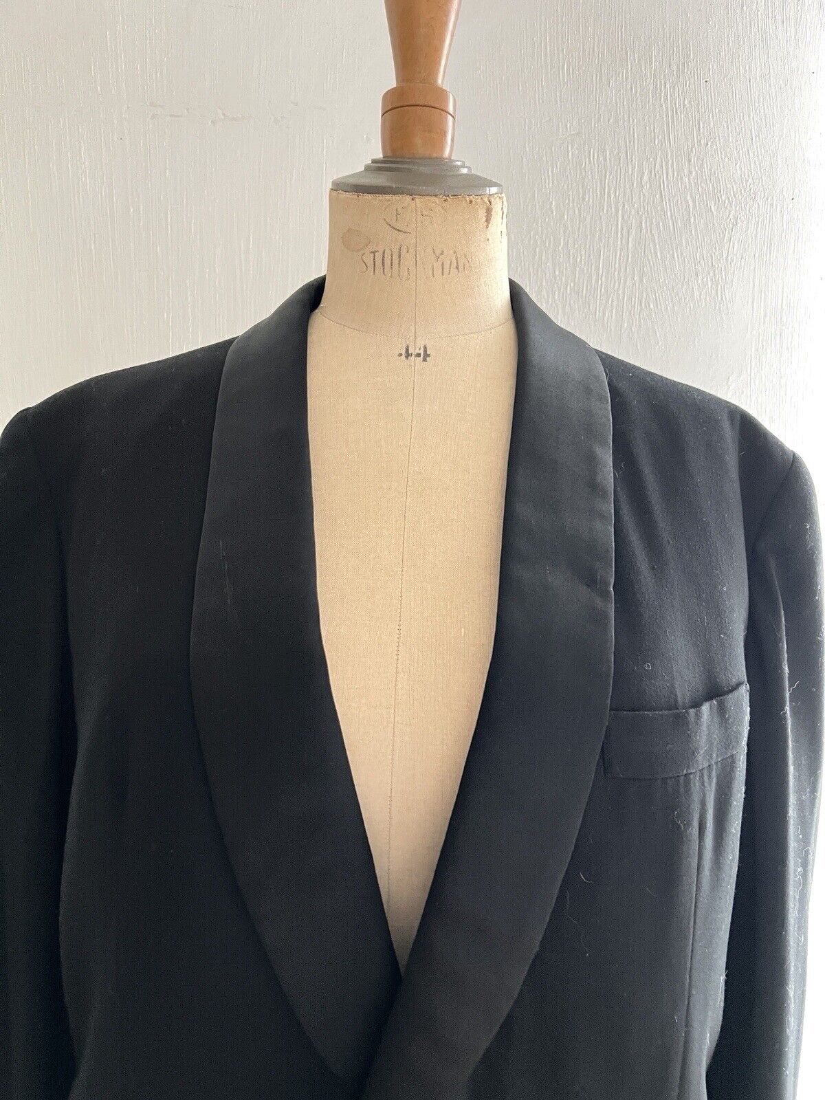 Antique French man BLACK wool TUXEDO jacket SILK shawl collar c1920