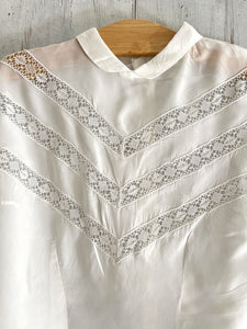 Vintage embroidered acetate BLOUSE lace entredeux c1950