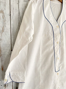 Antique French MAN brushed cotton NIGHTSHIRT blue liseret 1900