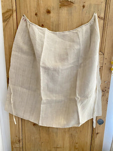 PRIMITIVE French WORK WEAR homespun LINEN NUNNERY pleated APRON PB mono c1830