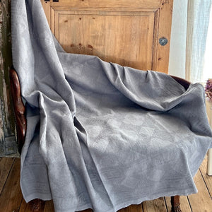 Old gray dyed damask bed throw c1920