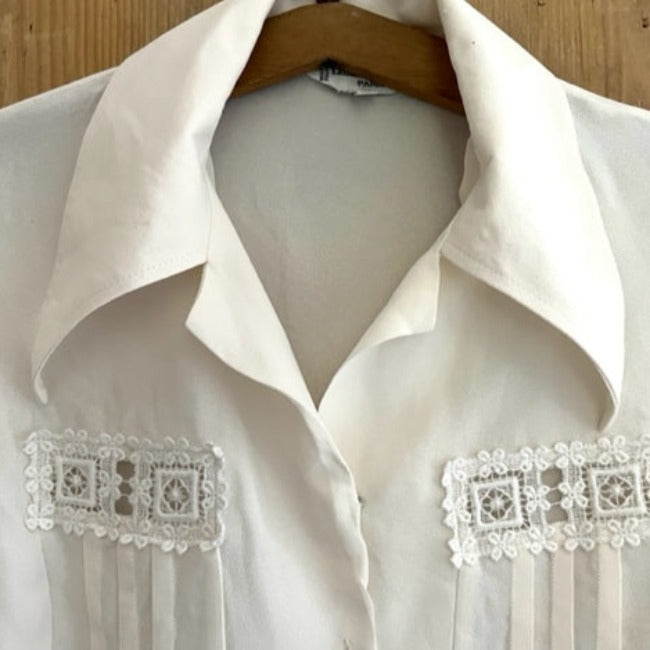 Embroidered pleated crepe blouse c1970